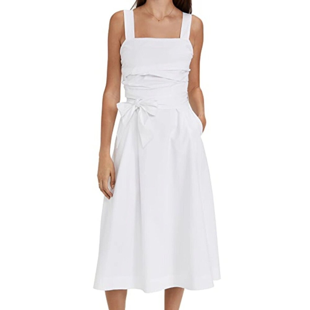 VERONICA BEARD Positano Ruched Bow Midi Dress - Picture 2 of 4